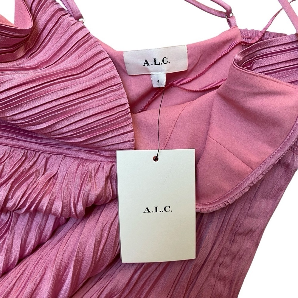 A.L.C. Angelina NWT Pleated Satin Halter Midi Dress Chateau Rose Size 4 - Picture 16 of 16